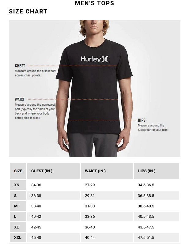 HURLEY MENS TOPS 24 0 Guida alle taglie